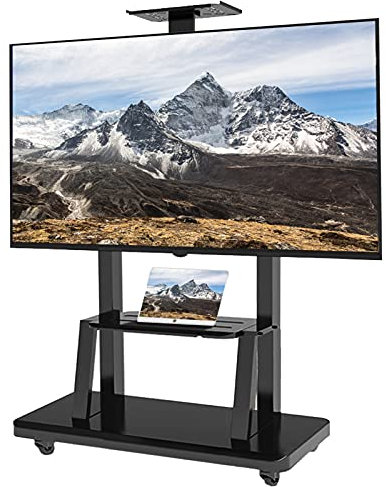 GGZONE Carro de TV Negro Resistente con Ruedas para Sala de Estar, se Adapta a monitores de TV de 65-75 Pulgadas Soporte de TV de pie con 2 estantes, Altura Ajustable Beautiful Scenery