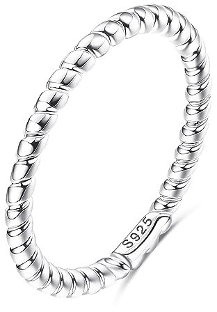 Milacolato 925 Silber Ring Für Damen Mädchen 18-Karat Weißgold Plattierte Twist-Band-Ringe Aus Sterlingsilber 1,5mm Dünner Fingerring Hochzeit Verlobung Versprechen Ringe Größe 54