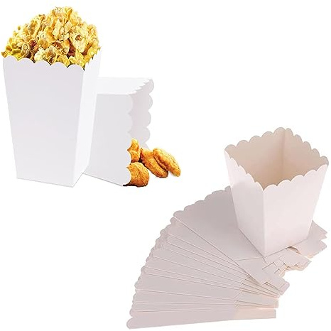 Colrid 50 Stücke Popcorn Papier Box, Candy Popcorn Container, Popcorn Tüten Weiß, Snack Candy Popcorn Tüten, für Picknicks, Filmabende, Hochzeitsvorlieben, Schulveranstaltungen, Grillabende