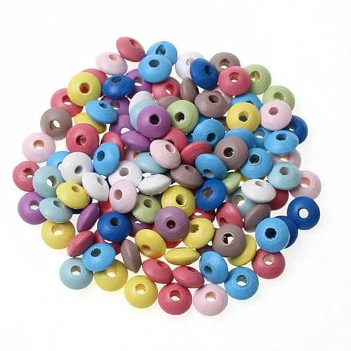 100 teile/los 12 * 6mm Gemischte Holz Linsen Perlen Natürliche Holz Runde Flache Lose Spacer Perlen Für Schmuck Machen DIY Zubehör-gemischt