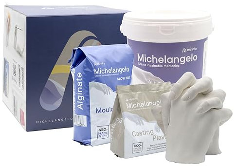 Michelangelo PREMIUM Kit Calco Mani Coppia Alginato per Calchi, Gesso per Stampi, Stampo Mani Gesso, Regalo originale di Natale, Idee Regalo Donna Compleanno, Regalo Anniversario Festa del papà