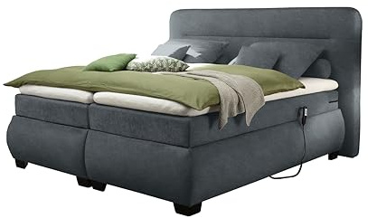 EVOLUTION 2 Boxspringbett 180x200 elektrisch verstellbar, Anthrazit - Bequemes Doppelbett mit 7-Zonen Federkern Matratze & Komfortschaum Topper - 210 x 122 x 220 cm (B/H/T)