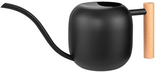 1,2L Gießkanne Zimmerpflanzen, Klein Topfpflanzen Indoor Gießkanne, Metall Edelstahl Gießkanne mit Langem Auslauf, Blumengießkanne für Zimmerpflanzen Sukkulenten Bonsai (Schwarz)