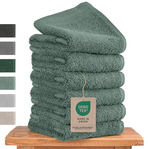 Hausfelder Set de Toallas de Invitados Premium Con Lazo - 100% Algodón Certificado Oeko-Tex, Suaves y Absorbentes (Verde Claro, 6 Unidades de 50x30 cm)