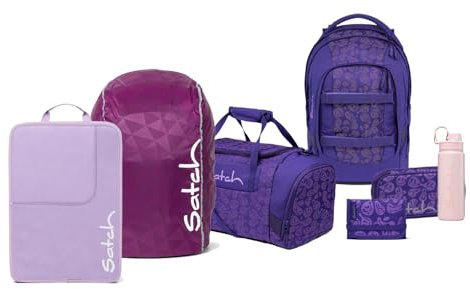 Satch Pack Edition Schulrucksack Set 7tlg. inkl. Schlamperbox, Regencape, Geldbörse, Heftebox, Trinkflasche und Sporttasche (Bright Faces)