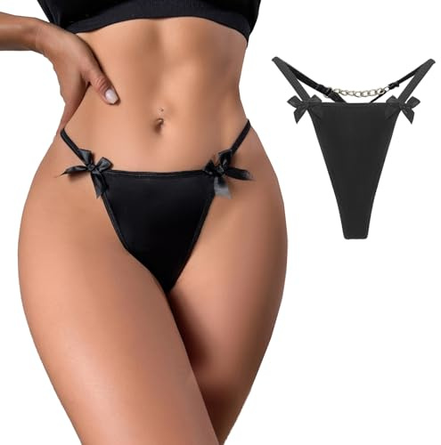 JFAN Stringtrosa för Kvinnor Med Rosett Och Kedja - Sömlös Elastisk String, Svart, S