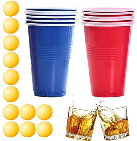 Bierpong Becher Set, Bierpong Becher Set Hartplastik, Trinkspiele, Beerpong Set, Rotes Und Blaues Becherset Mit 12 Gläsern Und Bällen Für Bar, Erwachsene, Kneipe Und Camping, Partyspielzubehör