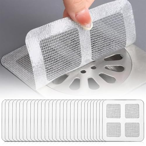 Lot de 30 autocollants jetables pour drain de douche, attrape-cheveux, filet, Filtre Cheveux Douche et Baignoire Autocollants en Maille pour canalisations de Douche, Autocollants pour siphons de Sol