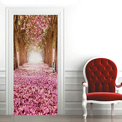 3D Türtapete Türaufkleber Selbstklebend Türfolie Poster Fototapete Türbilder Türtattoos Wasserdichte Tür Stickers für Kinderzimmer Wohnzimmer Badezimmer 100x200 cm Landschaft Blume