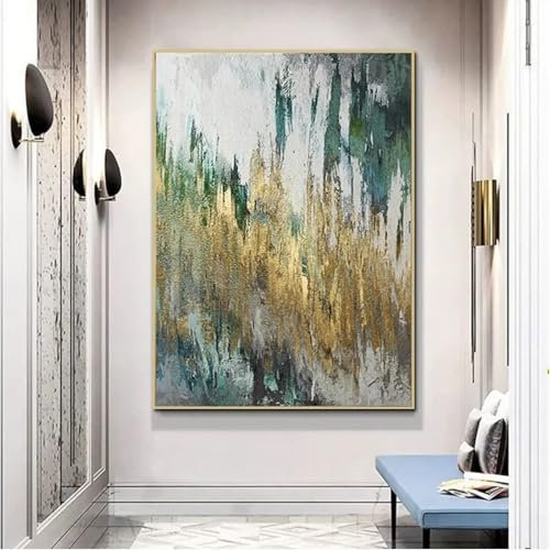 HYFBH Gerahmte Leinwand-Wandkunst, Blattgold-Bild, Kunstdruck, modernes abstraktes Gemälde auf Leinwand, Wandkunst für Wohnzimmer, Heimdekoration, 50x70cm mit Rahmen