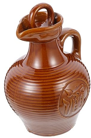Luxshiny 500ml Ceramic Wine Jug Portable Handle Vintage Earthenware Wine Pot Sealed Lid Tapered Spout for Smooth Pouring Suitable for Home Bar Camping