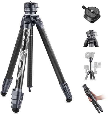 Neewer LITETRIP LT32 Trépied de Voyage en Fibre de Carbone avec Base de nivellement ± 15°, axe Central Amovible, Boucle à Rabat Rapide, Plaque QR de Type Pan Arca à 360° Compatible avec Peak Design