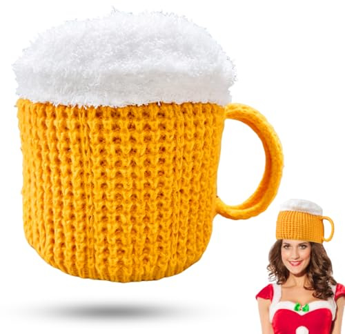 Öl stickad mössa, ölmössa, ölmössa, stickad ölglas för kvinnor, män, rolig stickad mössa, varm vintermössa, termisk vindtät ölglasmössa, beanie mössa för unisex jul karneval fest, GUL, M