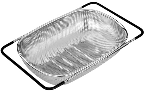 Colador sobre el fregadero - Colador extensible de acero inoxidable con asa | Colador grande, colador de malla fina, cesta de colador para colar y enjuagar alimentos cocidos