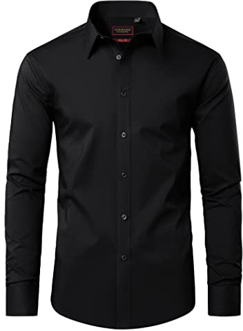 DEMEANOR Dress Shirts for Men Long Sleeve Mens Dress Shirts Cotton Regular Non Iron Formal Shirts for Men Dress Shirt Black