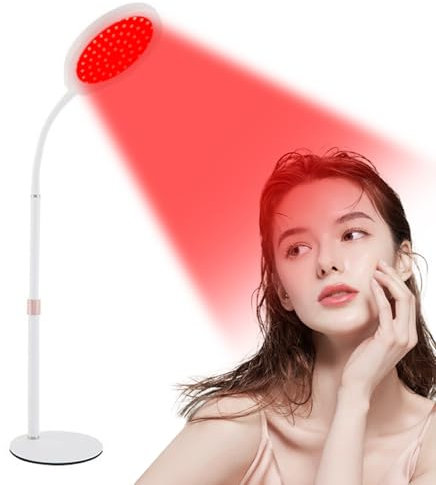 Rotlichttherapiegerät mit Sockel, 128 LEDs Rotlichtlampe mit Timer, 660nm Tiefes Rotlicht Einstellbarem 360°Winkel Schwanenhals Rotlichtlampe für Haut Hals Hand,Tischplatte Rotlichtlampe