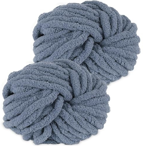 Hengrongshen Dicke Wolle 2 Stück 500g, Chunky Yarn für Armstricken, Dickes Garn zum Häkeln und Stricken von Decken, XXL Riesen Wolle für Schals, Mützen, Haustier Nest - Dunkel Grau