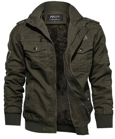 Mfhmom Herren Fleecejacke Warme Jacke Winter Thermojacke Gefüttert Winterjacke Stehkragen Cargo Jacke Übergangsjacke Militär Feldjacke Cargojacke Arbeitsjacke mit Taschen