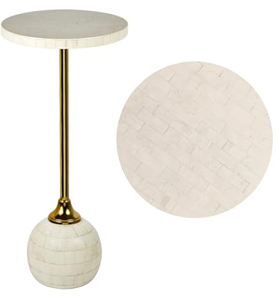 JONATHAN Y END1005A Evelyn 26 Modern Glam Metal/Resin Mosaic Pedestal Drink Table, Cream/Gold for Living Room, Bedroom, Office, Bathroom