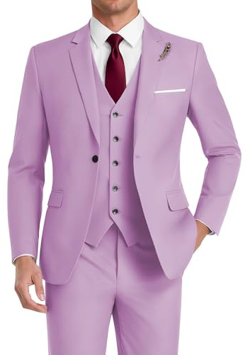 HUUTOE Traje de 3 piezas para hombre, ajustado, para boda, padrinos de boda, graduación, negocios, un botón, chaqueta, chaleco y pantalones, conjunto de esmoquin | Conjunto de chaleco y pantalones de 3 piezas para bodas, bailes, fiestas de negocios, ocasiones formales