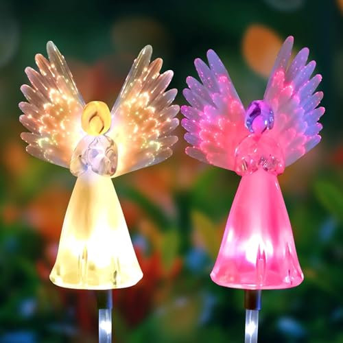 Solar Lights Outdoor Garden Stake Lights, Solar Angel Decorative Lights, Waterproof Color Changing LED Garden Lights, Christmas Grave Decorations for Cemetery Garden Patio Yard Lawn
