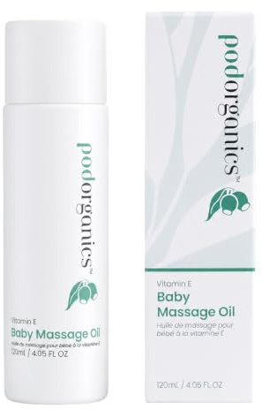 Pod Organics Vitamin E Baby Oil, Baby Massage Oil for Newborns & Sensitive Skin, With Jojoba & Coconut, Gentle Moisturising Care for Eczema-Prone Skin, 120ml