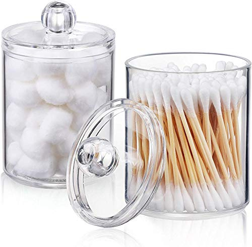 Qtip Spender mit Deckel für Wattebällchen, Wattestäbchen, runde Wattepads, Zahnseide-Picker (284 ml), transparent, 2 Stück