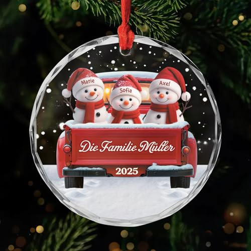 Geschenke Mall Personalisiertes Ornamente - Schneemann Im Roten Auto - Weihnachtskugel mit Namen, personalisierte weihnachtsdeko, Glas Weihnachtsschmuck (Modell #1)