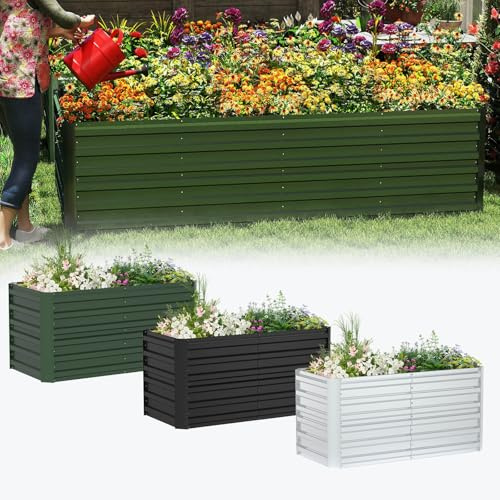 Aufun arriate elevado de acero galvanizado, 300 x 120 x 58 cm, rectangular, de metal, de acero, resistente a la oxidación y a la intemperie, para verduras, hierbas y flores, macetero para jardín