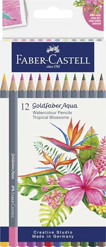 FABER-CASTELL - Aquarellstifte Set 12-teilig Goldfaber Aqua | Wasservermalbare Aquarellbuntstifte in brillanten Farben, Tropical Blossoms