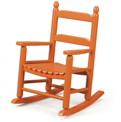 Outvita Kids Rocking Chair, Ergonomic Sturdy Toddler Rocking Chair with High Backrest & Rounded Armrests, Safe Solid Wood Baby Rocker Chair for Age 3-6, Outdoor, Living Room, Reading Room(Orange)