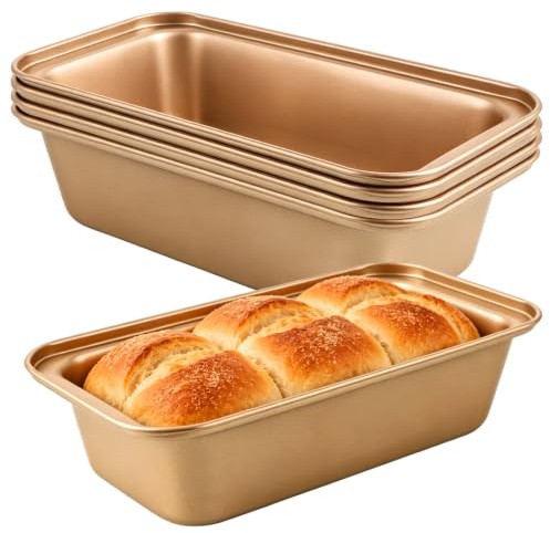 LOPYXBR 5 stampi rettangolari antiaderenti, 25,2 x 13 x 6,2 cm, in acciaio al carbonio, per toast, torte, pane; forma dorata, facile rimozione e lavaggio a mano