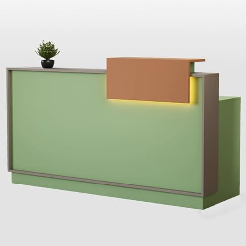 Trähyllenhet – receptionsskrivbord, modernt främre bänkskrivbord med LED-ljus, bänkbord med dold tangentbordsbricka, receptionsbord med låsbar låda, för hemmakontor och av