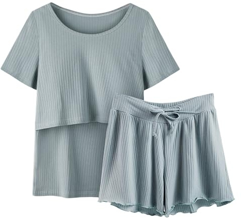 Generico Donna Pigiama Premaman Allattamento Cotone E Camicia da Notte Donna Estiva, Completo Due Pezzi per Parto E Post Parto, Abiti Premaman Abbigliamento maternità con Manica Corta E Pantaloncini