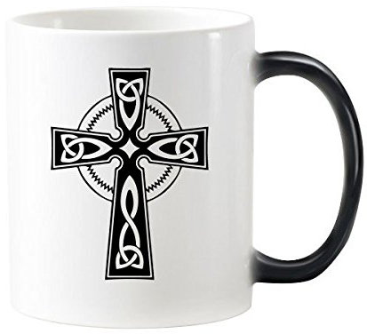 Religion Christentum Belief Kirche schwarz Heiligen Kreuz Kreis Kultur, Design Art Illustration Muster 'wärmeempfindliche Farbwechsel Farbe Tasse Milch Kaffee mit Griffe 350 ml