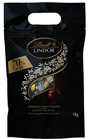 Lindt LINDOR Schokoladen Kugeln Extra Dunkel | ca. 80 Kugeln Edelbitterschokolade feinherb | dunkle Schokolade mit 70% Kakao | Großpackung, Pralinen-Geschenk | 1kg (1er Pack)