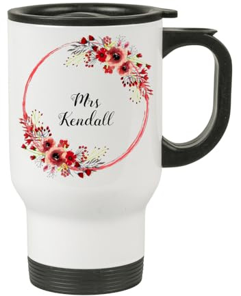 Forever Personal Designs White Personalised Flower Wreath Teacher Travel Mug 14oz