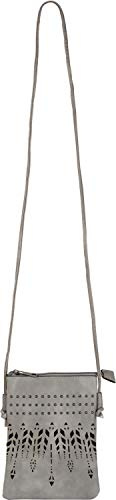 styleBREAKER Damen Mini Umhängetasche Ethno Nieten Boho | Crossbody-Bag (14x19 cm) mit Cutout-Muster, Hauptfach mit Zipper, offenes Rückfach, 130 cm Schulterriemen.