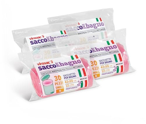 VIROSAC Sacco Bagno 42x55, 30 sacchetti per rotolo, kit da 4 rotoli, 2 rotoli rosa + 2 rotoli bianchi