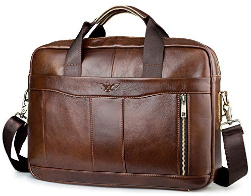 BAGZY Sacoche Ordinateur Homme Cuir Véritable Sac Homme Bandouliere Sacoche Ordinateur 15,6 Pouces Sac Porte Document Cartable Business Mallette pour PC Portable Serviette Messager Travail