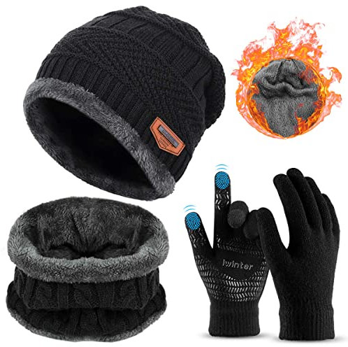 Vinterset Med MöSsa, Halsduk Och Handskar VäRmande Stickad Beanie, RundhalsväRmare Och TouchskäRmshandskar. Utomhusanpassad, Med Mjukt Fleecefoder, Stretchig Och Elastisk, Present För Män