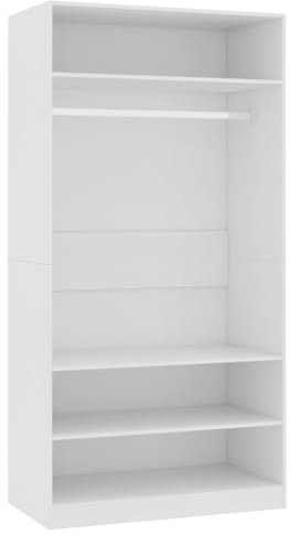 vidaXL Kleiderschrank offen Einlegeboden Regal Kleiderständer Schrank Kleiderstange Garderobenschrank Weiß 100x50x200cm Holzwerkstoff