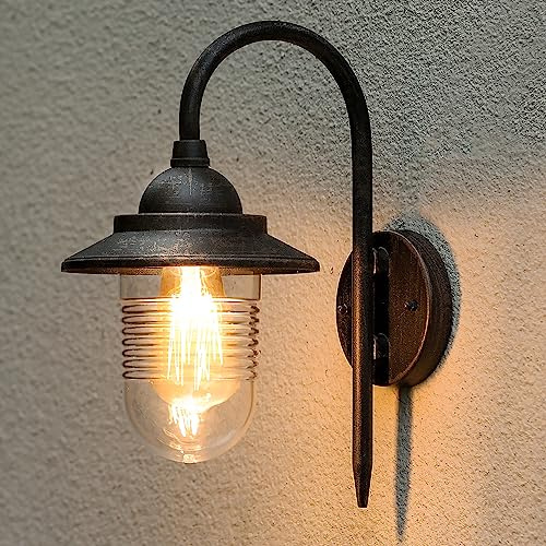 LUTEC Outdoor Wall Lights, Black Rust Finish Classical Exterior Wall Lantern for Garden Deck,Patio, Waterproof, Durable Clear Diffuser