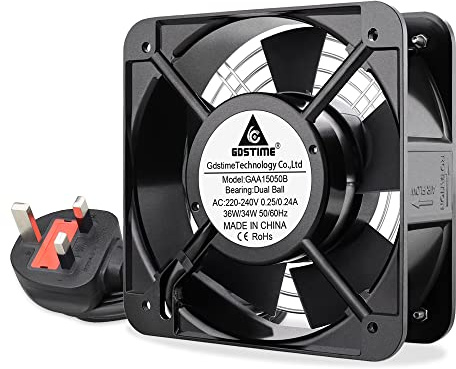 GDSTIME AC 15050 150mm x 50mm Axial AC Cooling Fan | 220V 230V 240V, UK Plug, Dual Ball Bearing, For Computer Server Rack DIY, Ventilation Exhaust, Big Airflow