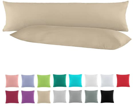 BaSaTex Baumwolle Renforcé Kissenbezug, 2er Pack, 40x145 cm, Beige | 100% Baumwolle, Öko_Tex Zertifiziert, Reißverschluss