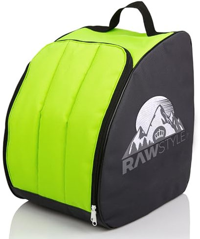 Rawstyle Skischuhtasche Skistiefeltasche Rucksack Helm für Hart-Soft-Boots Inliner Bootbag Tasche Modell 2 (schwarz-hellgrün)