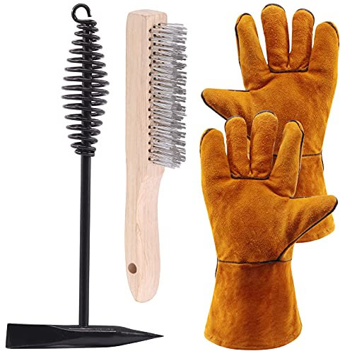 Glarks Martello per saldatura con manico a molla elicoidale e spazzola metallica con un paio di guanti per saldatura per rimuovere scorie e residui di saldatura, 4 pezzi