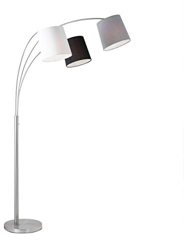 SellTec Retro-Stehlampe Textilschirm Stoffschirm weiß grau schwarz, Stehleuchte 3x E27, ohne Leuchtmittel