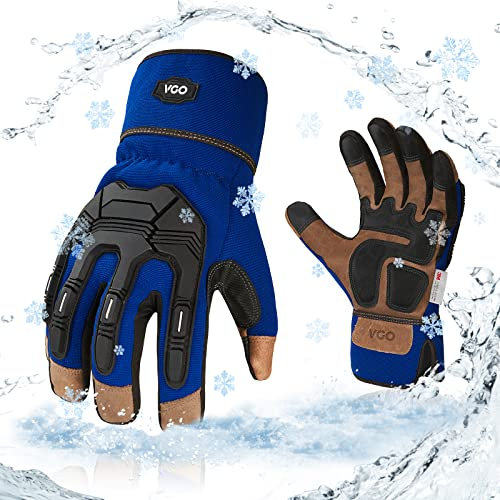 Vgo... Winter Work Gloves Waterproof Touchscreen,Thermal Heavy Duty Gloves TPR Anti-impact Anti-Vibration for Trucker Freezer Delivery Warehouse, 1pair