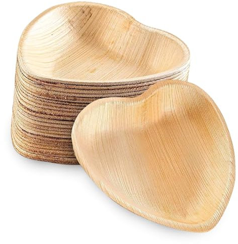 EcoWise Disposable Palm Leaf Plates - Pack of 20 Eco-Friendly Biodegradable Heart Shape Palm Leaf Plates - Natural Sturdy Party Tableware Perfect for Wedding, Picnic, BBQ